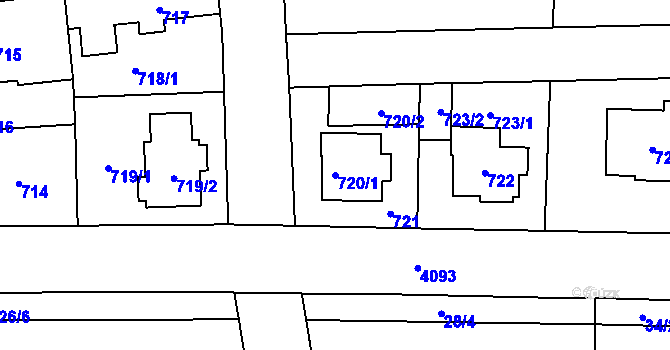 Parcela st. 720/1 v KÚ Modřany, Katastrální mapa