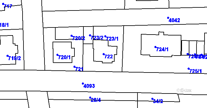 Parcela st. 722 v KÚ Modřany, Katastrální mapa