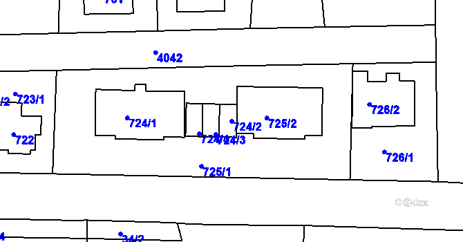 Parcela st. 724/2 v KÚ Modřany, Katastrální mapa