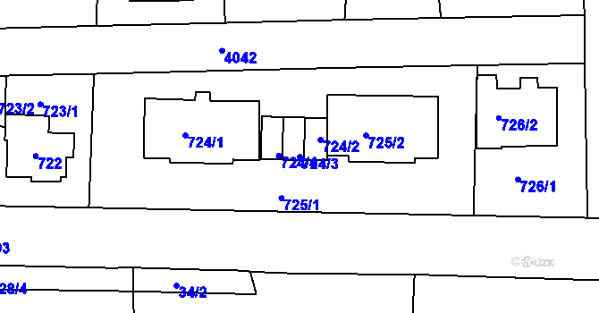 Parcela st. 724/3 v KÚ Modřany, Katastrální mapa