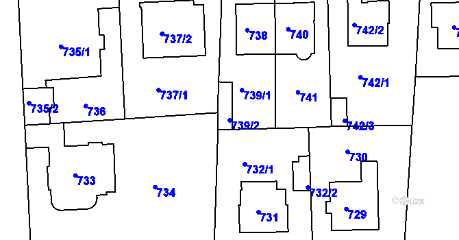 Parcela st. 739/2 v KÚ Modřany, Katastrální mapa