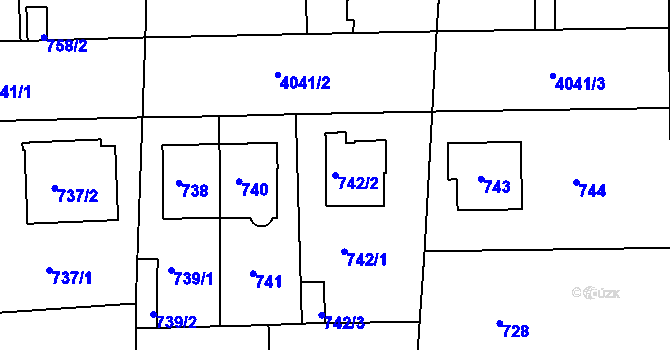 Parcela st. 742/2 v KÚ Modřany, Katastrální mapa