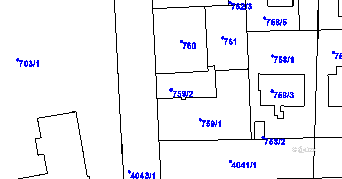 Parcela st. 759/2 v KÚ Modřany, Katastrální mapa