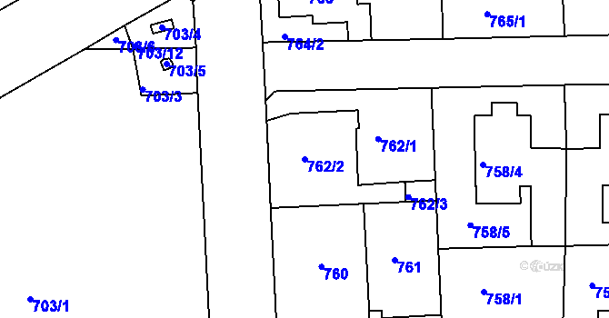 Parcela st. 762/2 v KÚ Modřany, Katastrální mapa