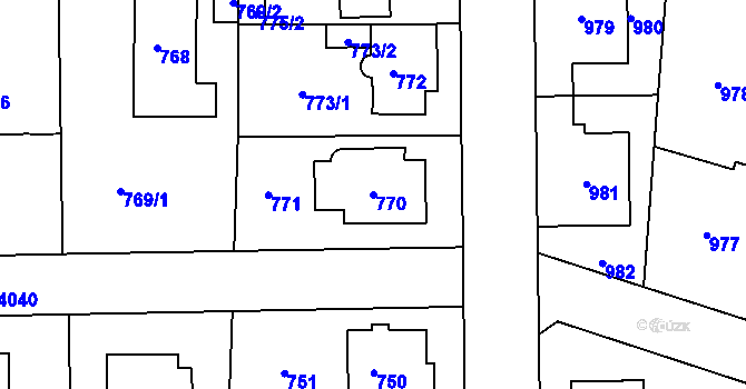 Parcela st. 770 v KÚ Modřany, Katastrální mapa
