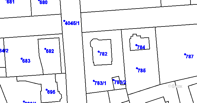 Parcela st. 782 v KÚ Modřany, Katastrální mapa