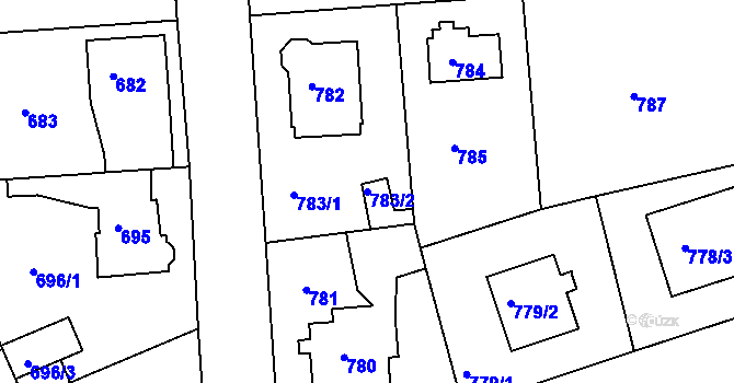 Parcela st. 783/2 v KÚ Modřany, Katastrální mapa