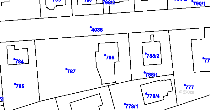 Parcela st. 786 v KÚ Modřany, Katastrální mapa