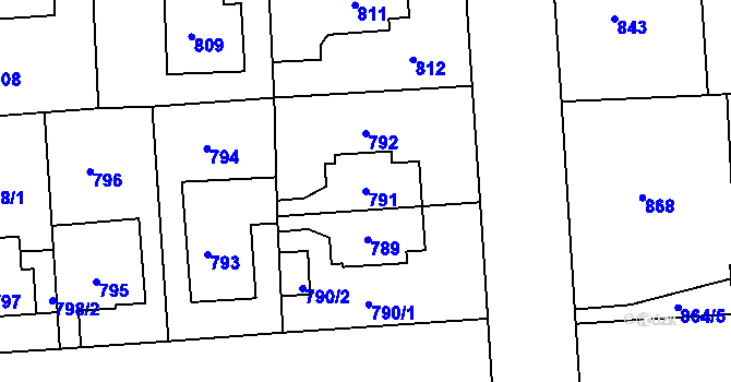 Parcela st. 791 v KÚ Modřany, Katastrální mapa
