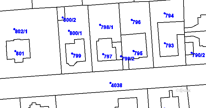Parcela st. 797 v KÚ Modřany, Katastrální mapa