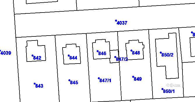 Parcela st. 846 v KÚ Modřany, Katastrální mapa