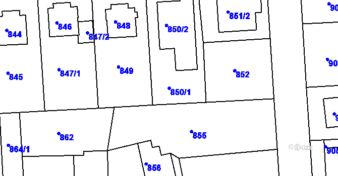 Parcela st. 850/1 v KÚ Modřany, Katastrální mapa