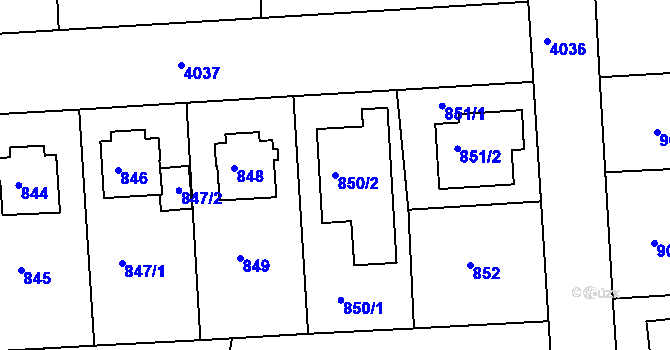 Parcela st. 850/2 v KÚ Modřany, Katastrální mapa