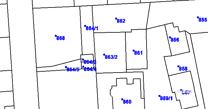 Parcela st. 863/2 v KÚ Modřany, Katastrální mapa