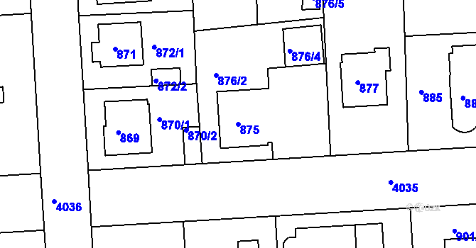 Parcela st. 875 v KÚ Modřany, Katastrální mapa
