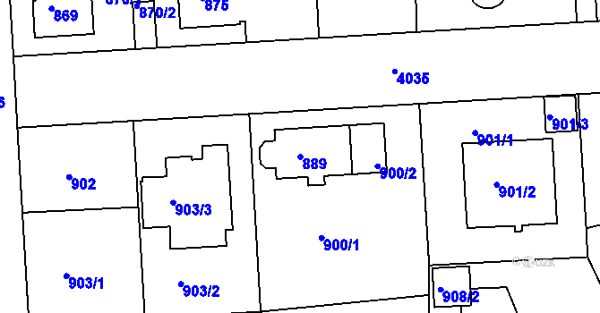Parcela st. 889 v KÚ Modřany, Katastrální mapa