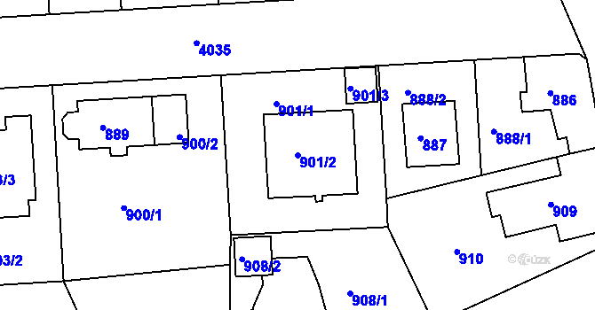 Parcela st. 901/2 v KÚ Modřany, Katastrální mapa