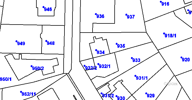 Parcela st. 934 v KÚ Modřany, Katastrální mapa