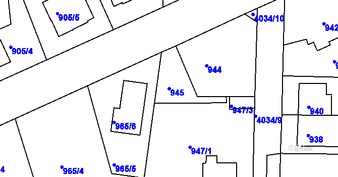 Parcela st. 945 v KÚ Modřany, Katastrální mapa