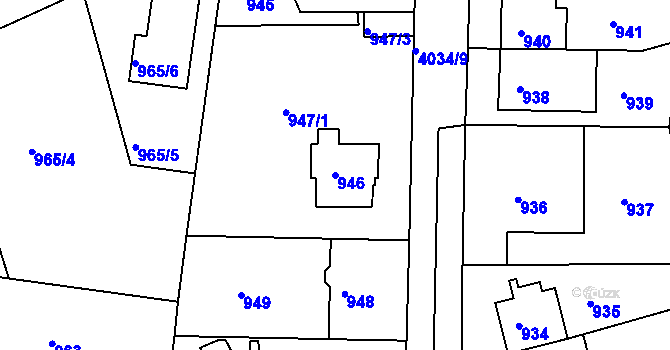 Parcela st. 946 v KÚ Modřany, Katastrální mapa