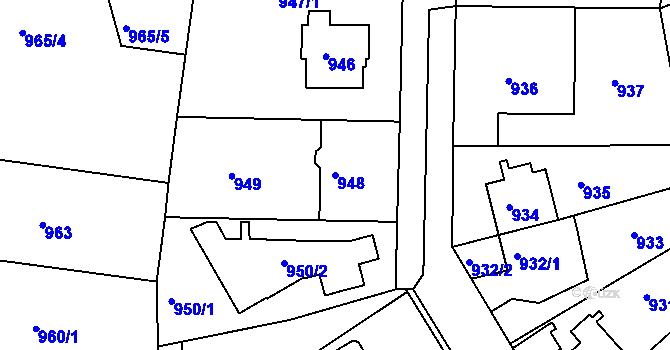 Parcela st. 948 v KÚ Modřany, Katastrální mapa