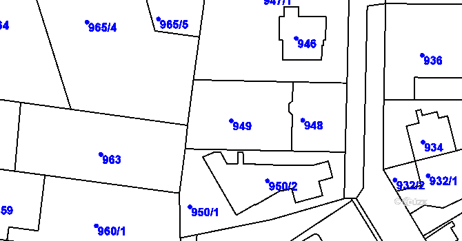 Parcela st. 949 v KÚ Modřany, Katastrální mapa