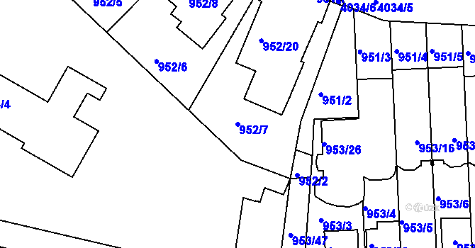 Parcela st. 952/7 v KÚ Modřany, Katastrální mapa