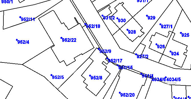 Parcela st. 952/10 v KÚ Modřany, Katastrální mapa