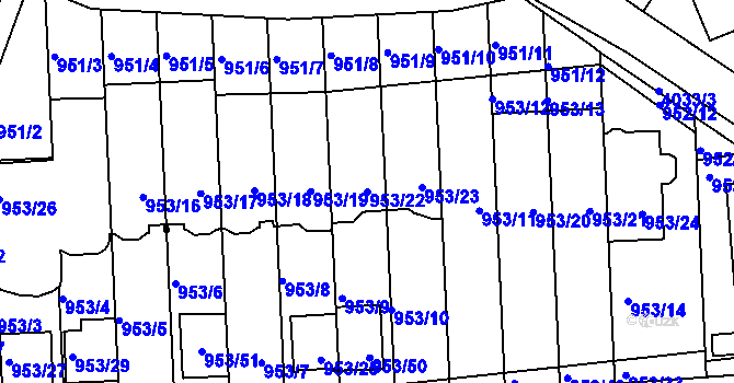 Parcela st. 953/22 v KÚ Modřany, Katastrální mapa