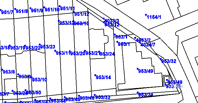 Parcela st. 953/24 v KÚ Modřany, Katastrální mapa