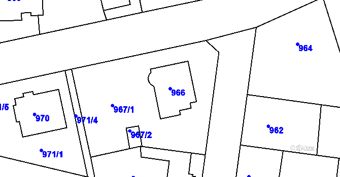Parcela st. 966 v KÚ Modřany, Katastrální mapa
