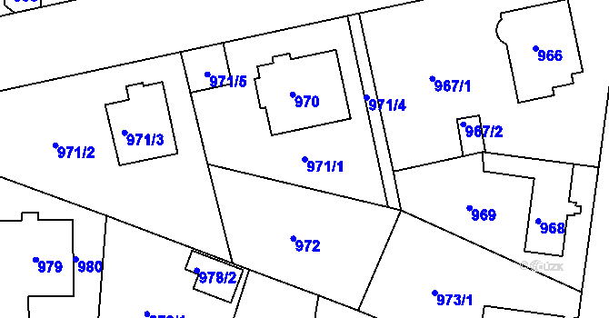 Parcela st. 971/1 v KÚ Modřany, Katastrální mapa