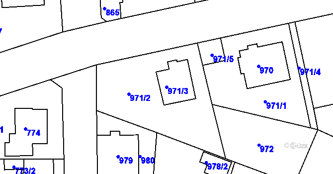 Parcela st. 971/3 v KÚ Modřany, Katastrální mapa