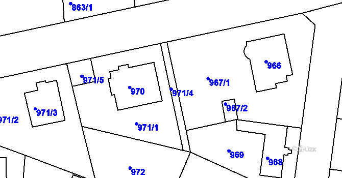 Parcela st. 971/4 v KÚ Modřany, Katastrální mapa