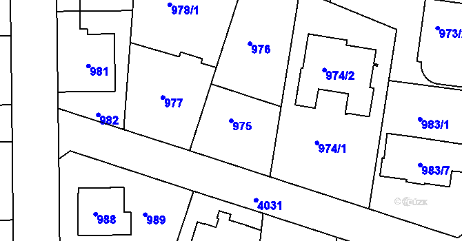 Parcela st. 975 v KÚ Modřany, Katastrální mapa