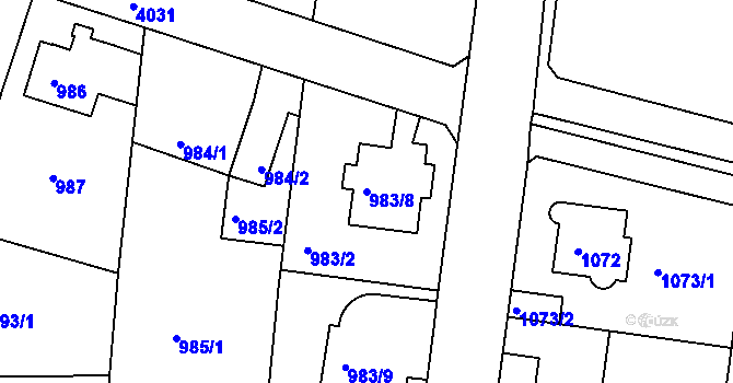 Parcela st. 983/8 v KÚ Modřany, Katastrální mapa