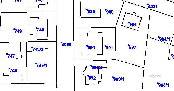 Parcela st. 990 v KÚ Modřany, Katastrální mapa