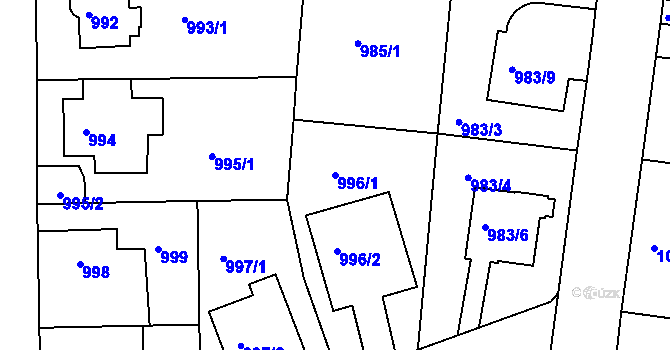 Parcela st. 996/1 v KÚ Modřany, Katastrální mapa