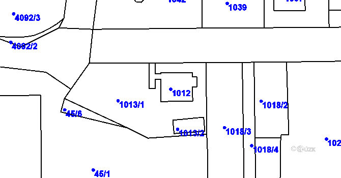 Parcela st. 1012 v KÚ Modřany, Katastrální mapa
