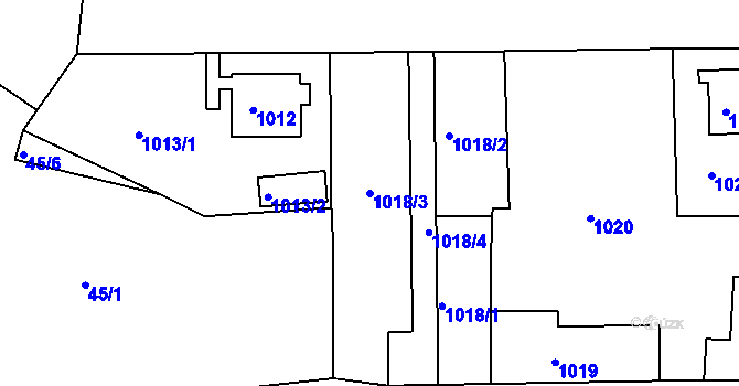 Parcela st. 1018/3 v KÚ Modřany, Katastrální mapa
