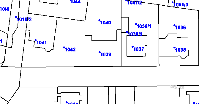 Parcela st. 1039 v KÚ Modřany, Katastrální mapa