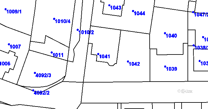 Parcela st. 1041 v KÚ Modřany, Katastrální mapa