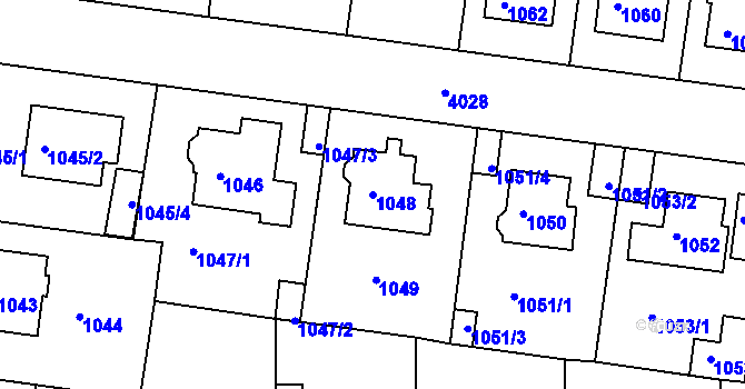 Parcela st. 1048 v KÚ Modřany, Katastrální mapa