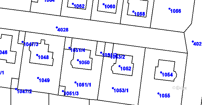 Parcela st. 1051/2 v KÚ Modřany, Katastrální mapa