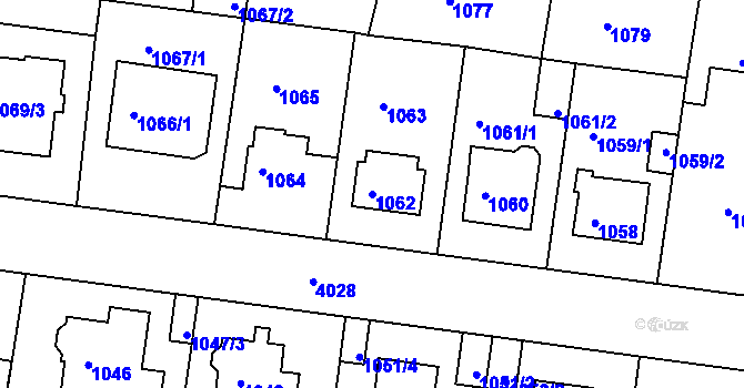 Parcela st. 1062 v KÚ Modřany, Katastrální mapa