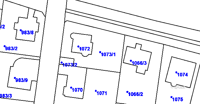 Parcela st. 1073/1 v KÚ Modřany, Katastrální mapa