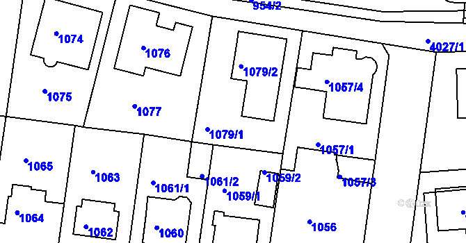 Parcela st. 1079 v KÚ Modřany, Katastrální mapa