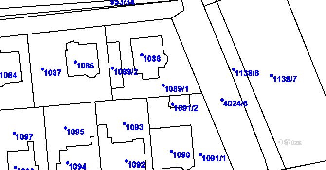 Parcela st. 1089/1 v KÚ Modřany, Katastrální mapa