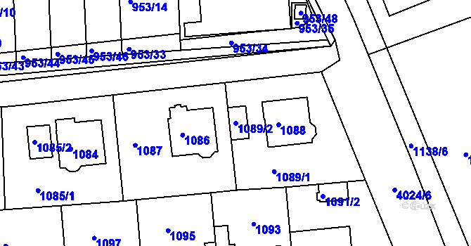 Parcela st. 1089/2 v KÚ Modřany, Katastrální mapa