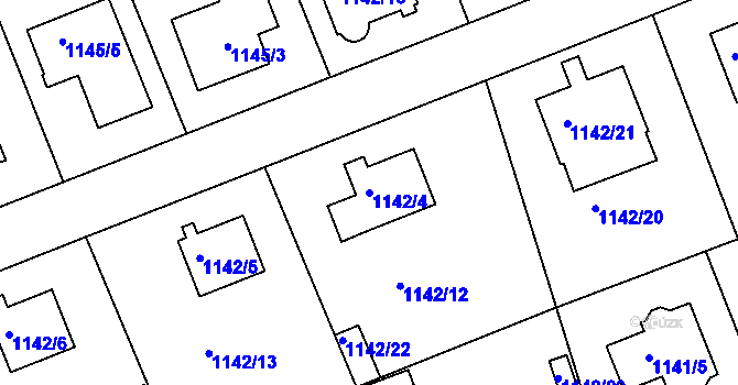 Parcela st. 1142/4 v KÚ Modřany, Katastrální mapa